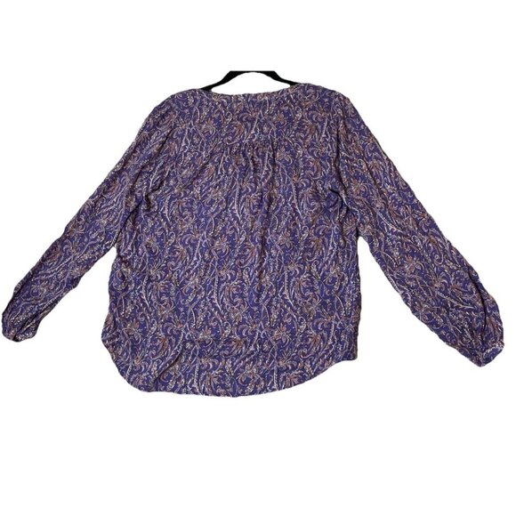 Lucky Brand Small Purple Floral V‎ Neck Boho Long Sleeve Peasant Blouse Smocked - Picture 2 of 8